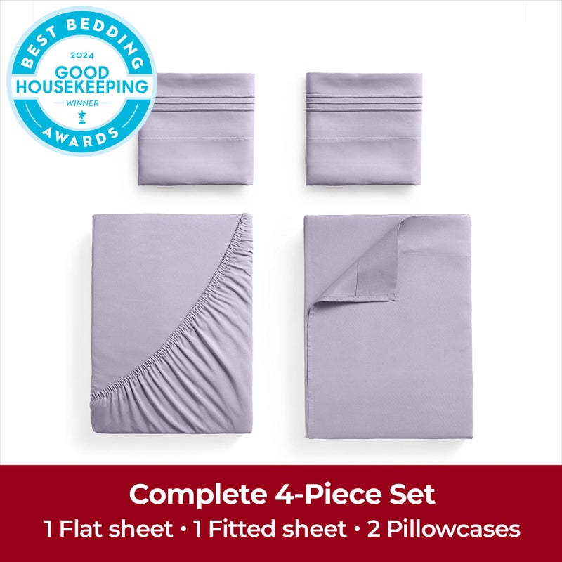 Mellanni Extra Deep California King Sheets - 4 PC Iconic Collection Bedding - Hotel Luxury, Ultra Soft, Cooling Bed Sheets - Wrinkle, Fade, Stain Resistant (Cal King, Lavender) - Image 4